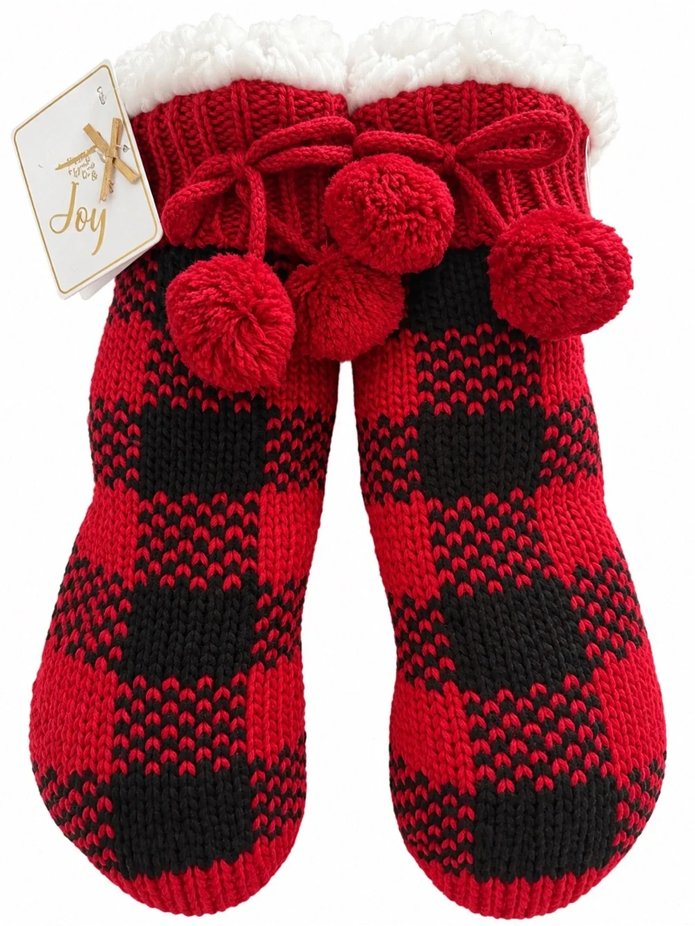 Joy Women’s Cozy Buffalo Plaid Slipper Socks - Red & Black Size 4-10